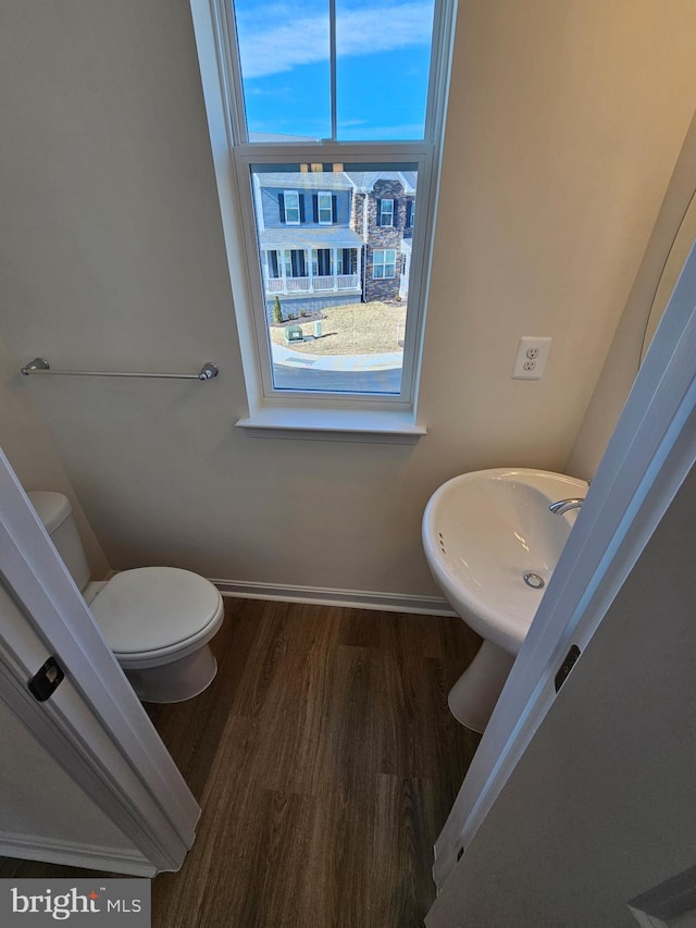 bathroom with sink, wood-type flooring, and toilet