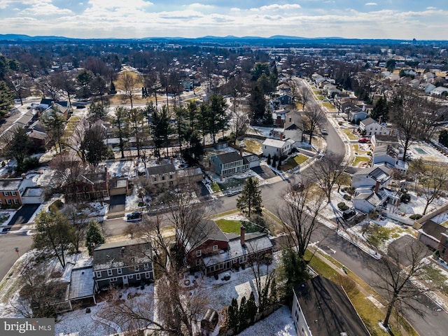 birds eye view of property featuring a mountain view