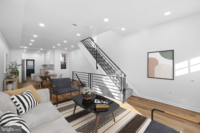 living room featuring light wood-type flooring