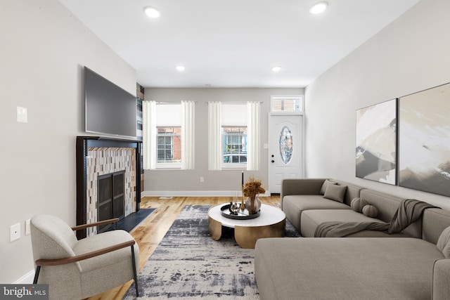 living room featuring light wood-type flooring