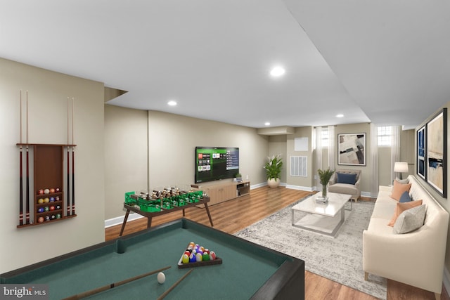 game room featuring pool table and wood-type flooring