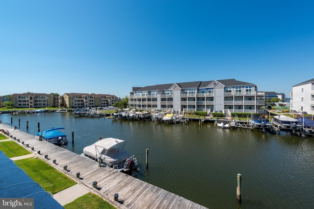 dock area with a water view