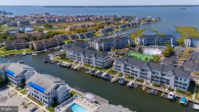 aerial view with a water view