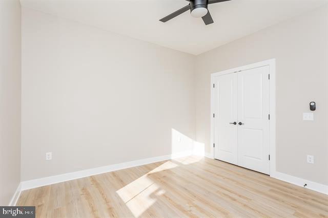 spare room featuring ceiling fan and light hardwood / wood-style floors