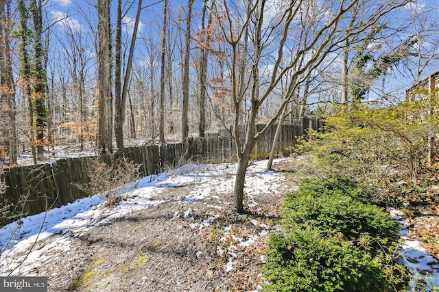 view of yard covered in snow