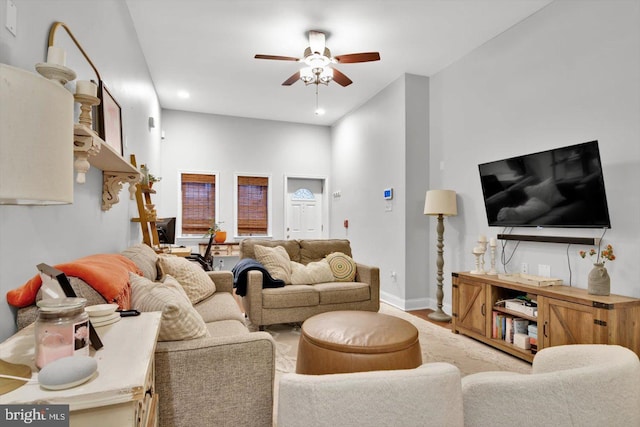 living room with ceiling fan