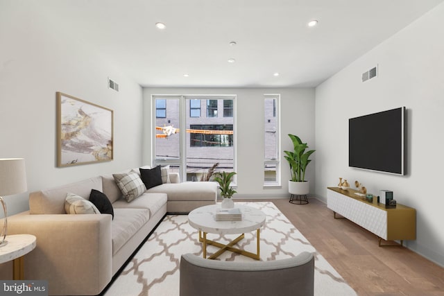 living room with light wood-type flooring