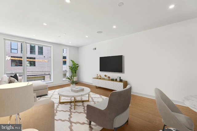 living room with light hardwood / wood-style floors