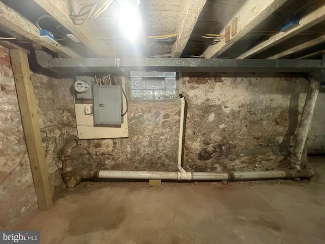 basement featuring electric panel