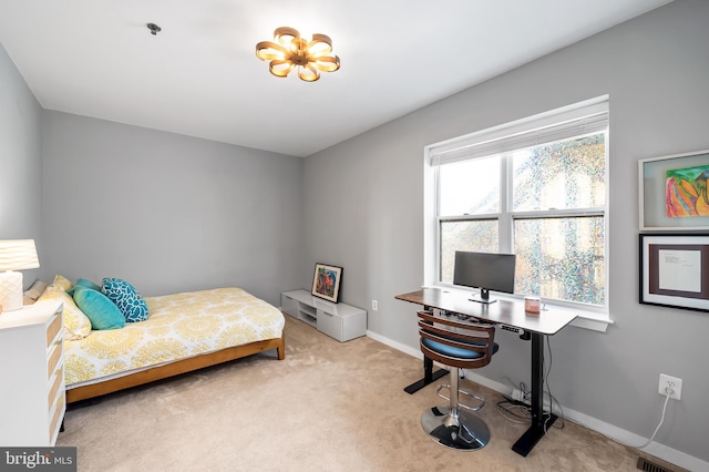 bedroom featuring carpet, visible vents, and baseboards