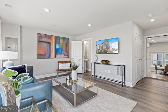 living room with hardwood / wood-style floors