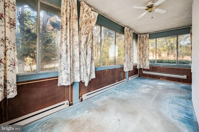 unfurnished sunroom featuring a healthy amount of sunlight and baseboard heating