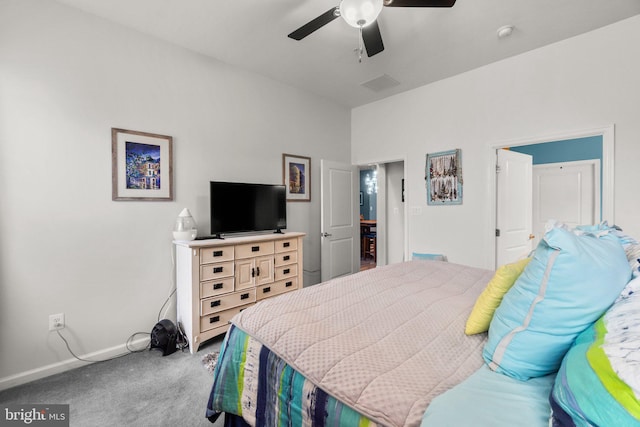 bedroom featuring ceiling fan and carpet flooring