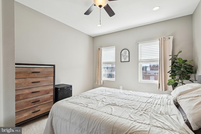 bedroom featuring a ceiling fan and recessed lighting