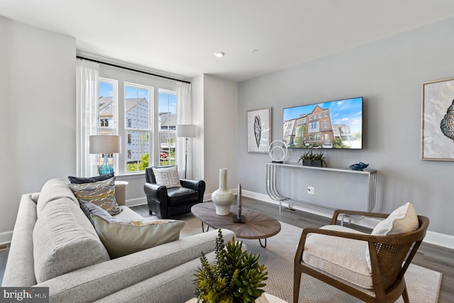 living room with hardwood / wood-style flooring