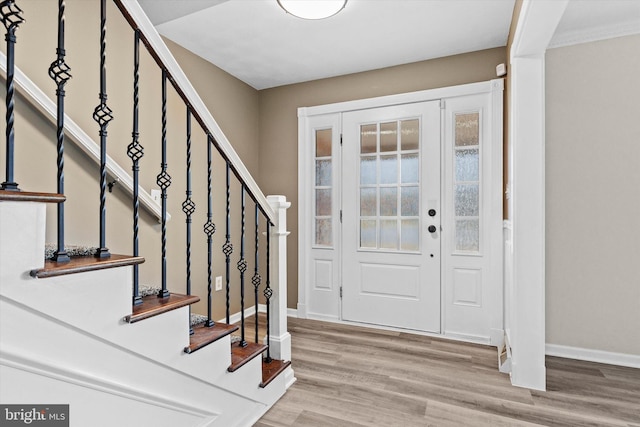 foyer with wood-type flooring