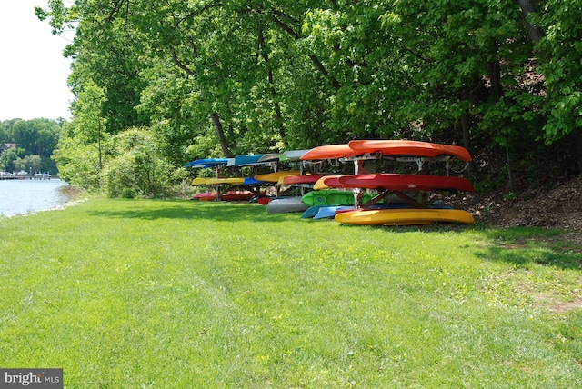 view of yard with a water view