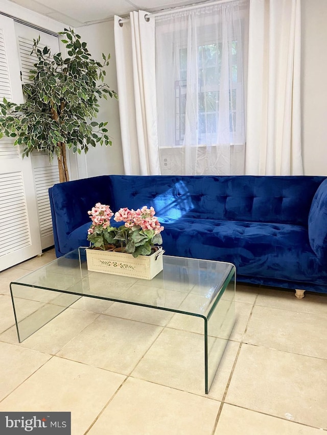 living room with tile patterned floors