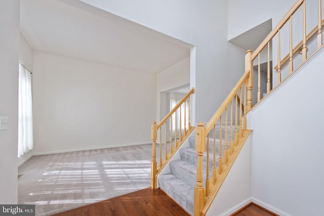 stairway featuring hardwood / wood-style flooring