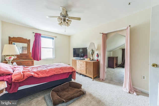 bedroom featuring carpet and a ceiling fan