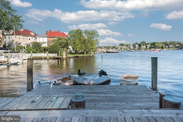 view of dock with a water view