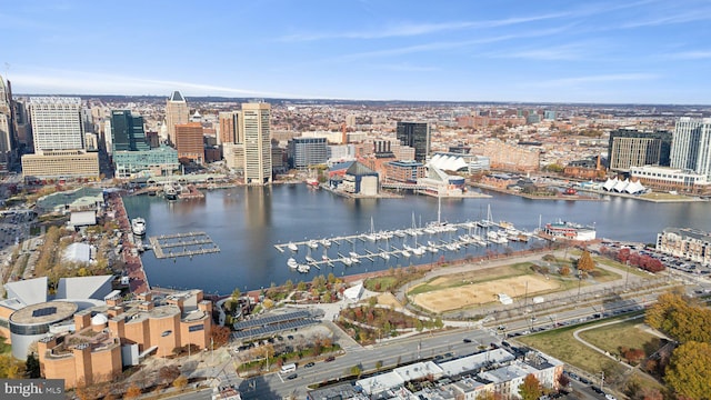 bird's eye view featuring a water view