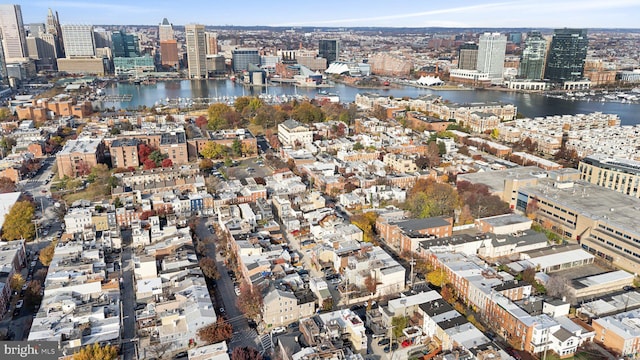 aerial view with a water view