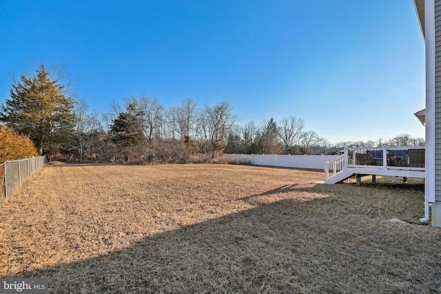 view of yard featuring a fenced backyard and a wooden deck