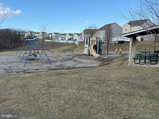 view of jungle gym featuring a yard