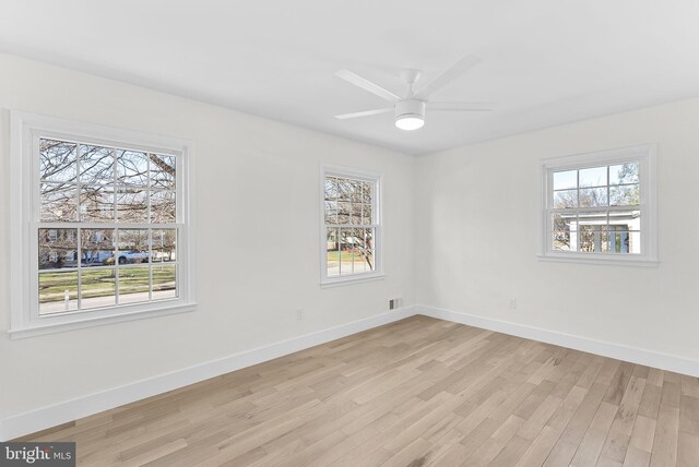 unfurnished room featuring ceiling fan and light wood-type flooring