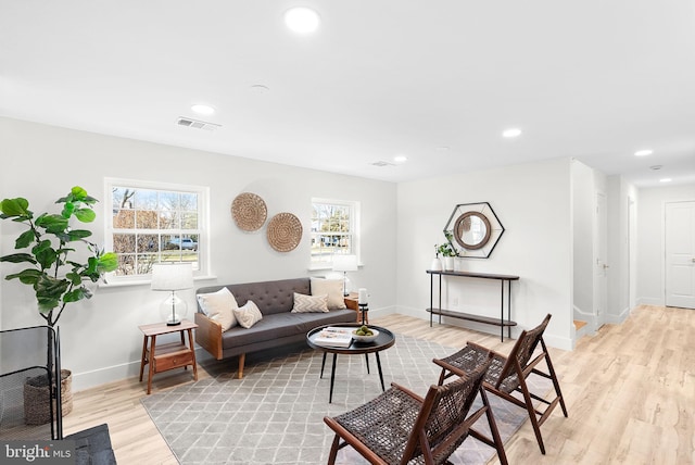 living room with light wood-type flooring