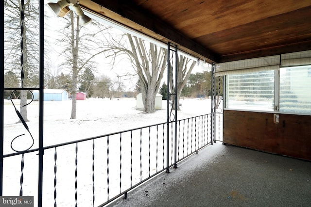 view of snow covered patio