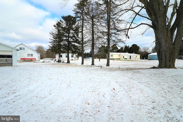 view of yard covered in snow