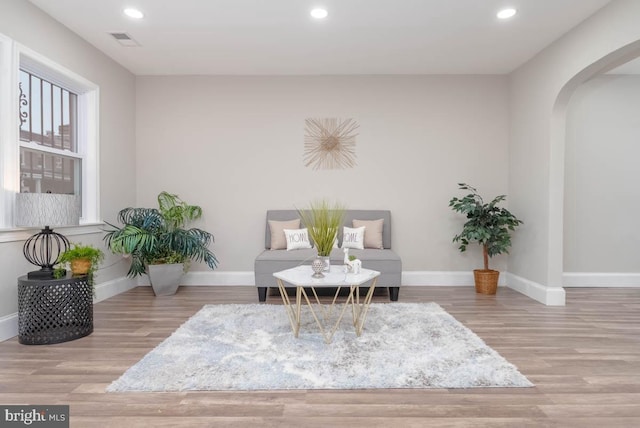 sitting room with light wood-type flooring