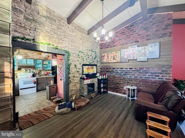 6073 Wycoff Sq, Centreville, VA 20120 - living room featuring beam ceiling, wood-type flooring, and high vaulted ceiling