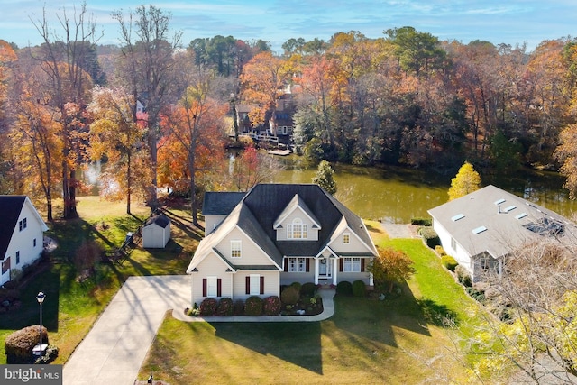 bird's eye view featuring a water view