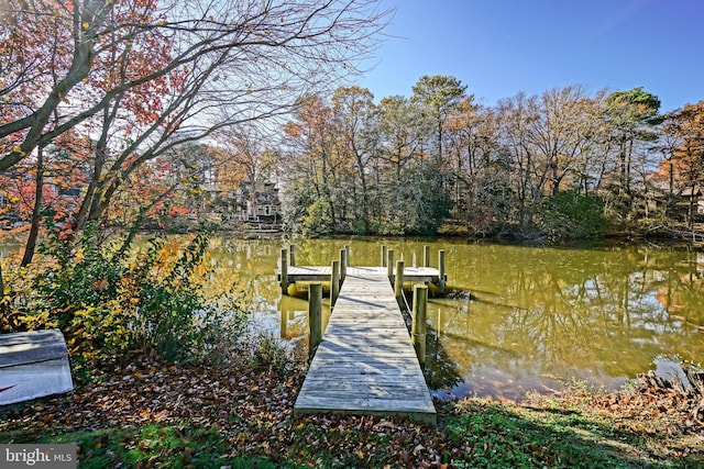 view of dock featuring a water view