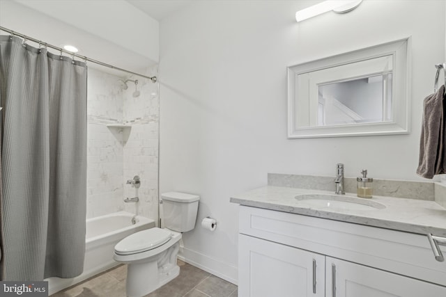 full bathroom with toilet, vanity, baseboards, tile patterned floors, and shower / bath combo