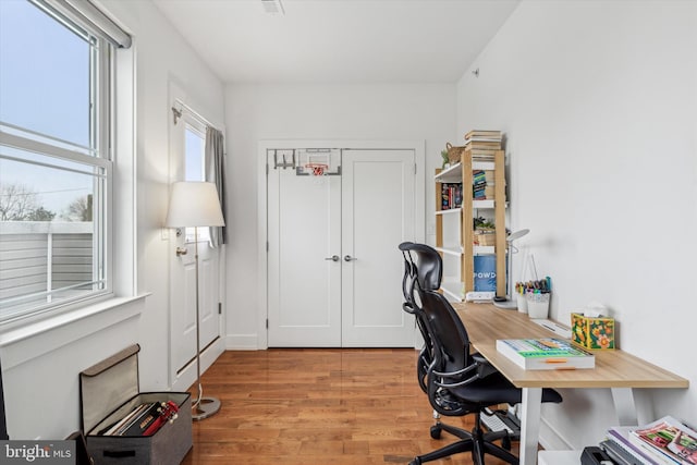 office space featuring wood finished floors