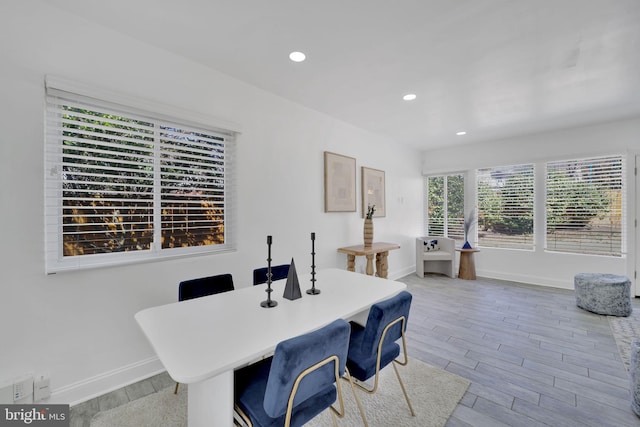 office with recessed lighting, baseboards, and wood finished floors