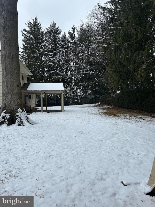 view of yard layered in snow