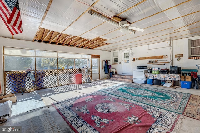 interior space featuring ceiling fan