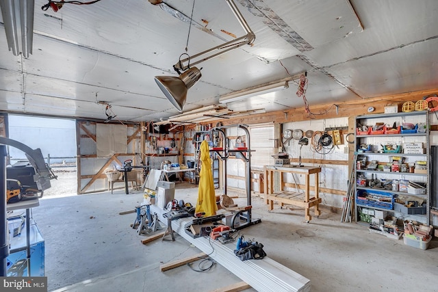 garage featuring a workshop area