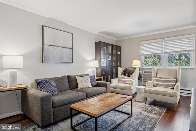 178 Elephant Rd Unit B21, Dublin, PA 18917 - living area featuring ornamental molding, wood finished floors, and a baseboard heating unit