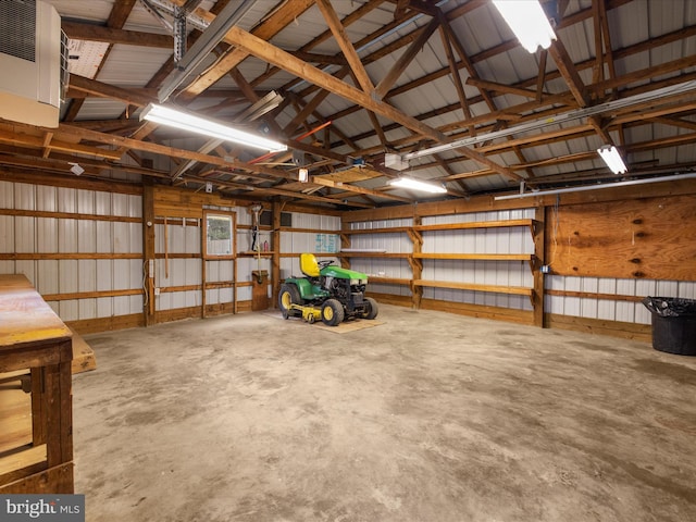 garage with metal wall