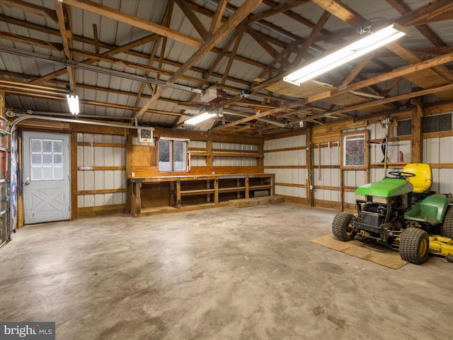 garage with metal wall