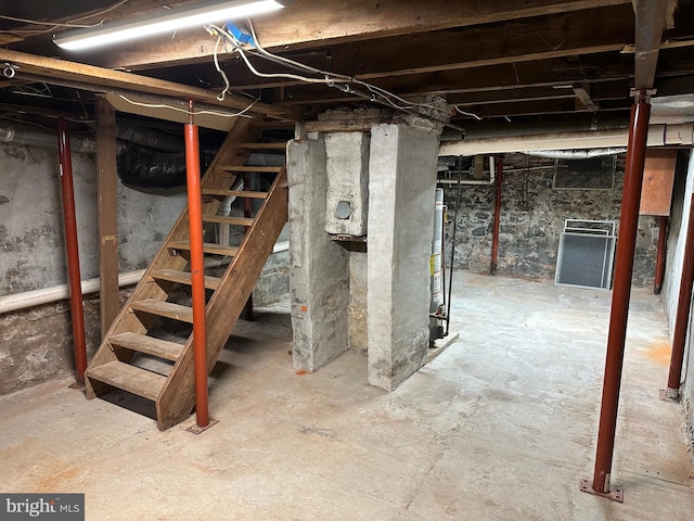 basement with gas water heater