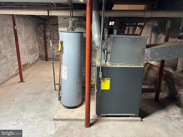 utilities with heating unit and gas water heater