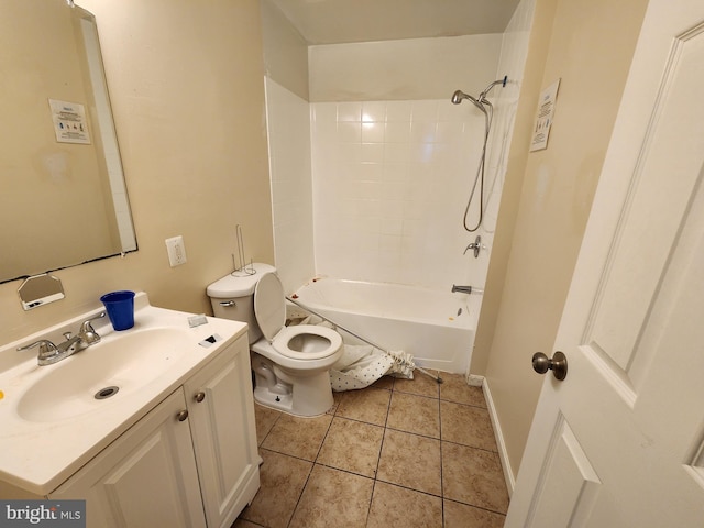 full bathroom featuring toilet, vanity, bathtub / shower combination, and tile patterned flooring