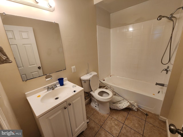 full bathroom with vanity, tile patterned flooring, shower / washtub combination, and toilet